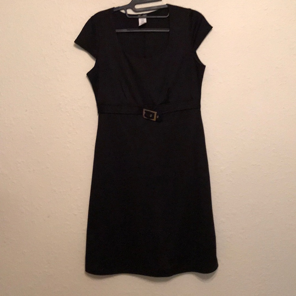Black cap sleeve a-line dress